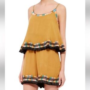 Pia Pauro Mustard Gold Embroidered Romper size Small